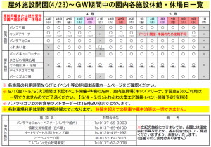 開園～GW日程